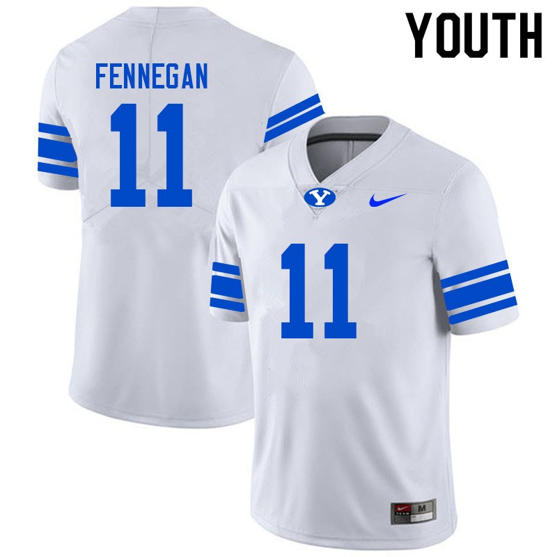 Youth #11 Cade Fennegan BYU Cougars College Football Jerseys Sale-White - Click Image to Close
